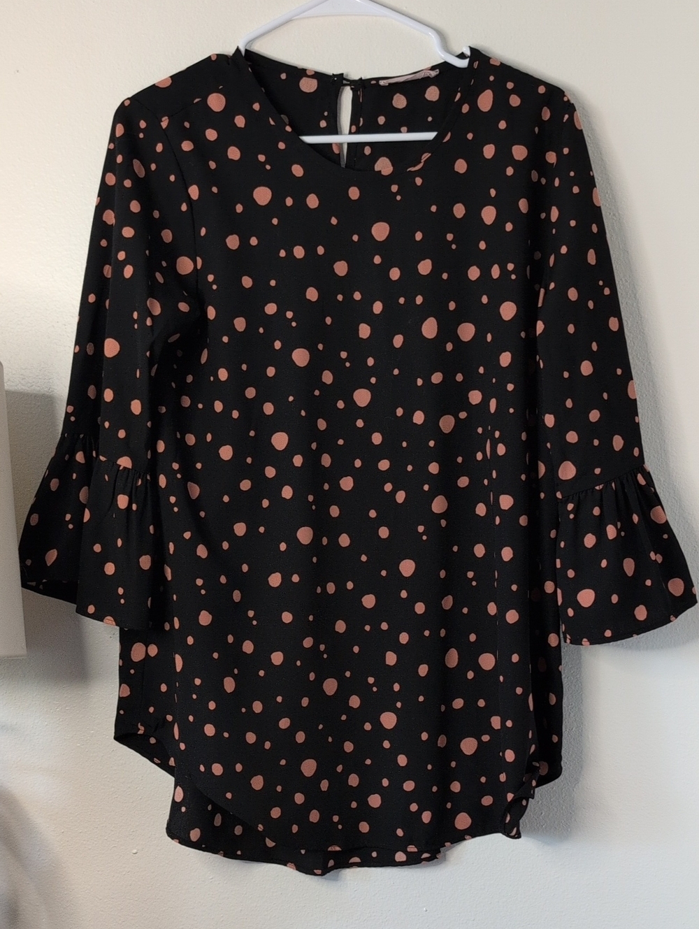 Ces Femme Black Blouse with Dusty Rose Polka Dots